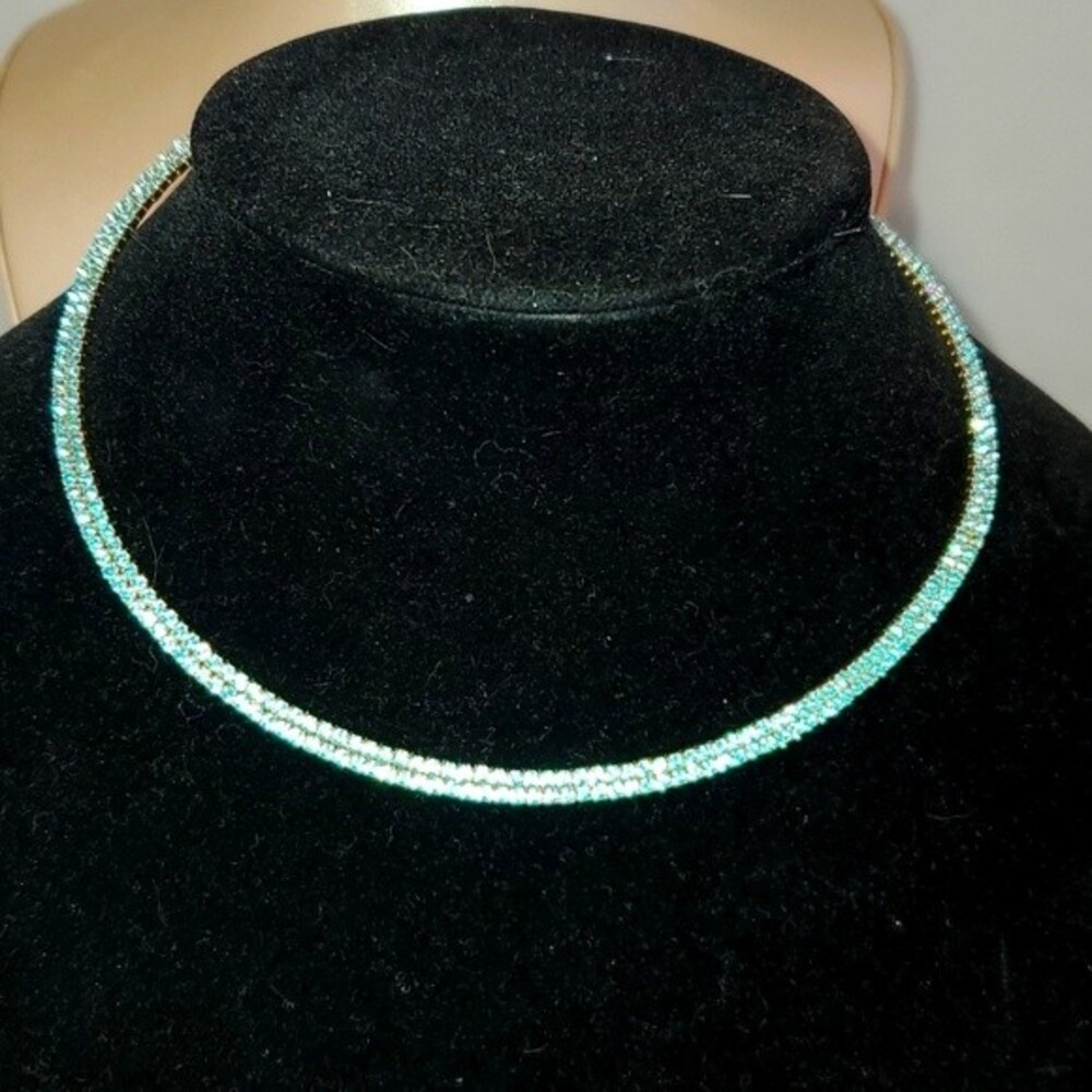 BABY BLUE RHINESTONE GOLD CHOKER NECKLACE